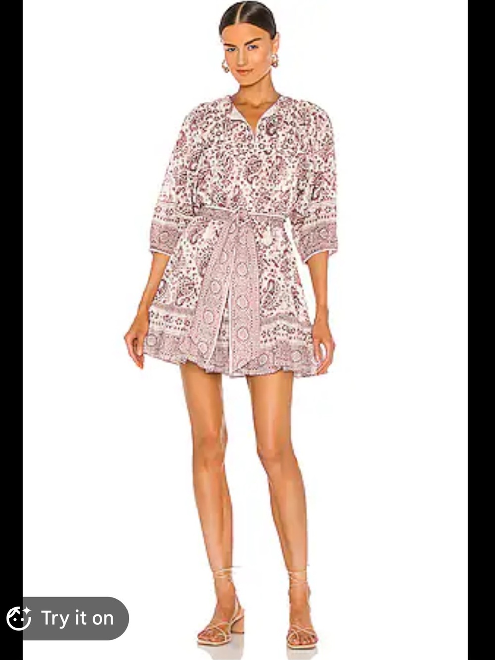 Cleobella Pink Paisley Tie-Waist Mini Dress Small